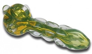 GLASS HAND PIPE WITH KNOBS YELLOW.GREEN